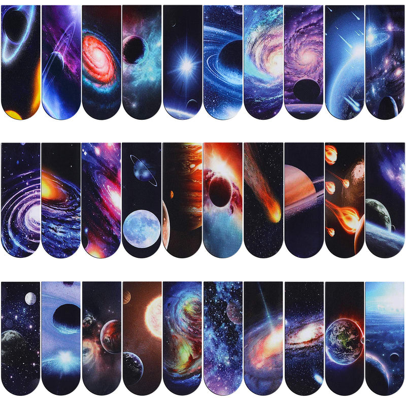 30 Pieces Universe Galaxy Magnetic Bookmark,MWOOT Starry Sky Magnet Page Book Markers Set,Assorted Magnetic Page Clips Bookmarks for Students