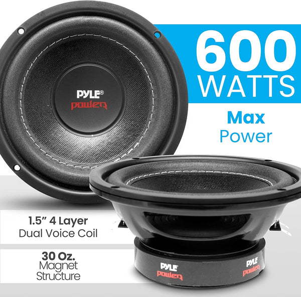 Pyle Car Vehicle Subwoofer Audio Speaker - 6.5 Non-Pressed Paper Cone, Black Plastic Basket, Dual Voice Coil 4 Ohm Impedance, 600 Watt Power, Foam