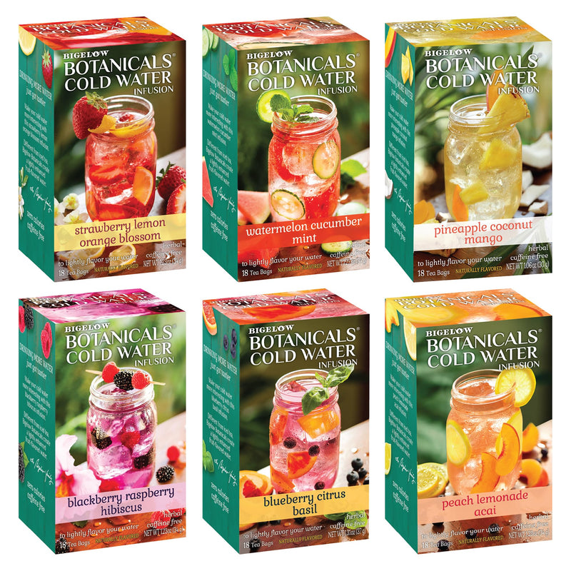 Bigelow Botanicals Cold Water Infusion Herbal Variety Pack, Caffeine Free Tea with Cranberry, Watermelon, Blackberry, Strawberry, Peach &