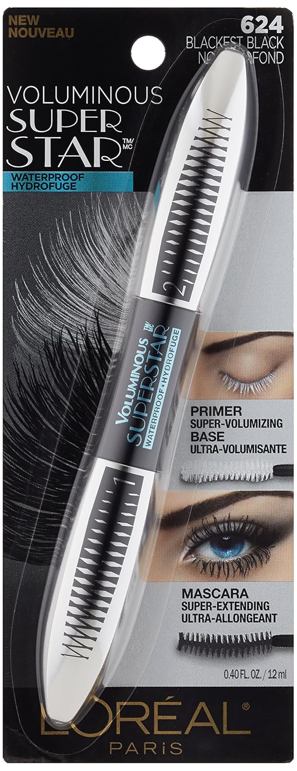 L'Oreal Paris Cosmetics Voluminous Superstar Mascara, Waterproof, Blackest Black