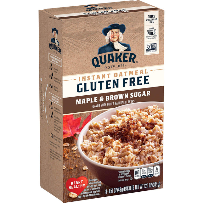 Quaker Instant Oatmeal, Gluten Free, Maple & Brown Sugar, Heart Healthy Oatmeal,