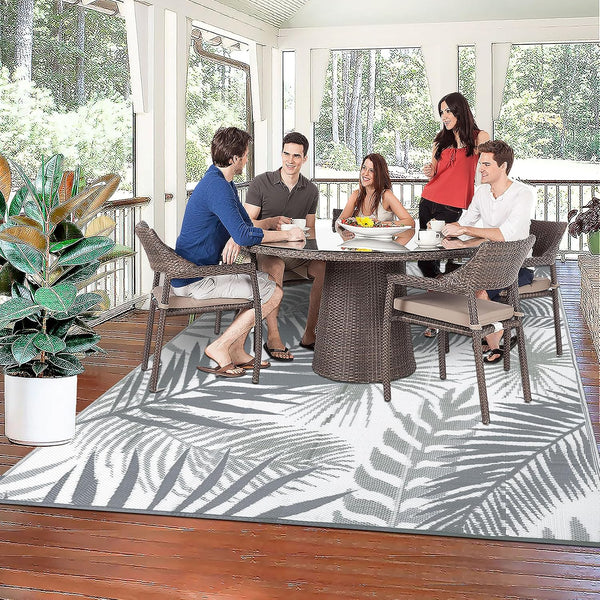 Outdoor Plastic Straw Rug - 6x9Ft Waterproof Reversible Patio Mat for Deck, Beach, RV, Camper, Backyard 6' x 9' (Rectangular) Cool Gray