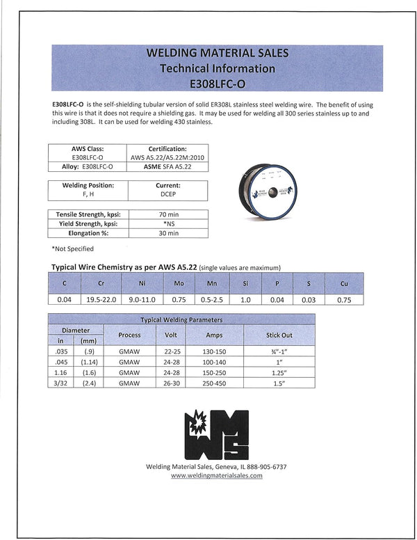 Blue Demon 308LFC-O X .035 X 1# Spool Stainless Steel Flux Cored Gasless Welding Wire