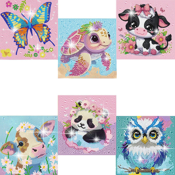 ZHUDENGXJL 6 Packs Diamond Art Painting Kits for Kids Animal, DIY Diamond Art Mosaic Kits for Kids Ages 6-12 Beginner Gem Art and Arts and Crafts