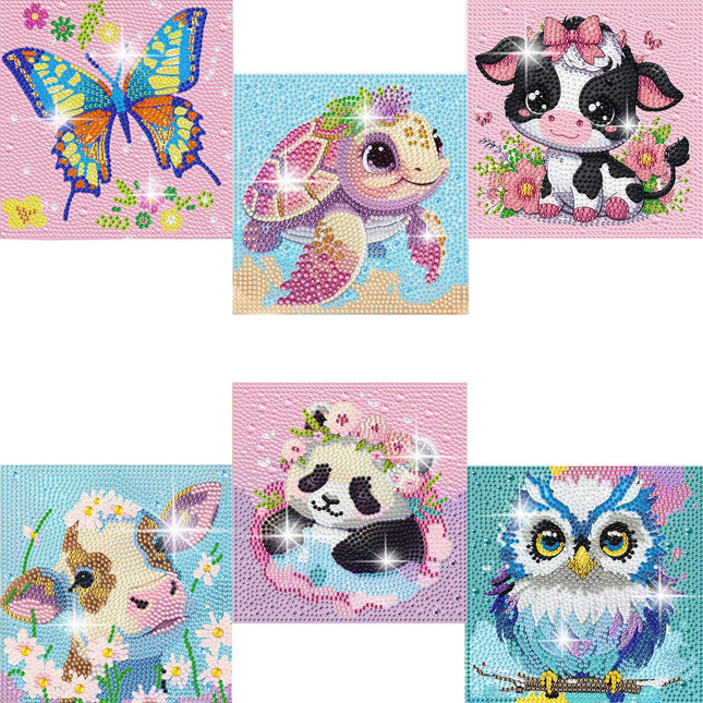 ZHUDENGXJL 6 Packs Diamond Art Painting Kits for Kids Animal, DIY Diamond Art Mo