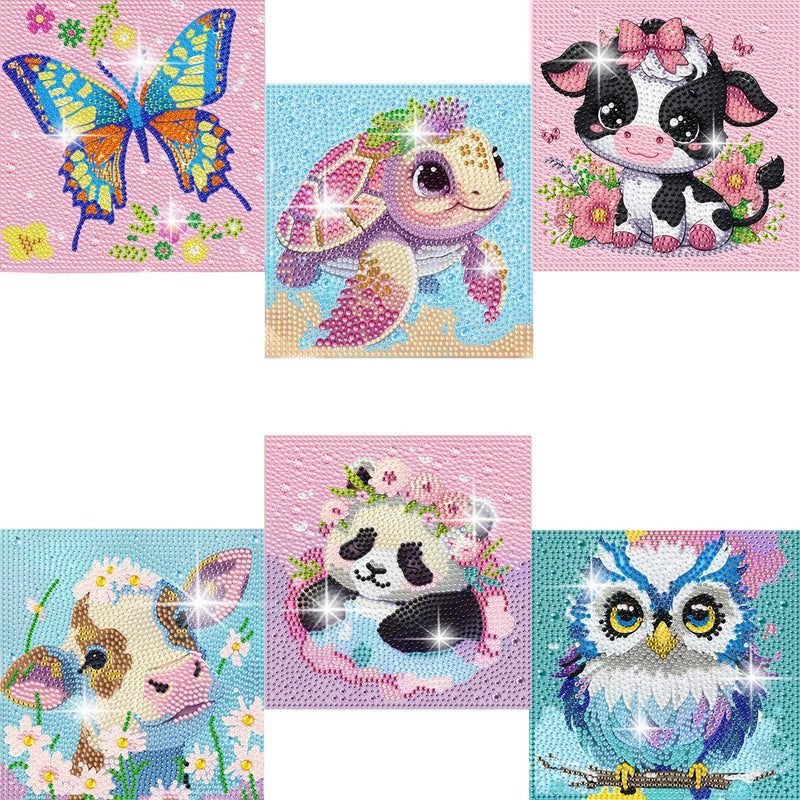 ZHUDENGXJL 6 Packs Diamond Art Painting Kits for Kids Animal, DIY Diamond Art Mosaic Kits for Kids Ages 6-12 Beginner Gem Art and Arts and Crafts