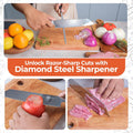 Gidli 8 Inch Chef Knife with Diamond Sharpener - Sharp German Carbon Stainless Steel Kitchen Knife for Precision Cutting - Ergonomic Wooden Handle