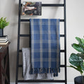 Creative Co-Op Recycled Cotton Blend Throw Blanket with Fringe, Blue Plaid