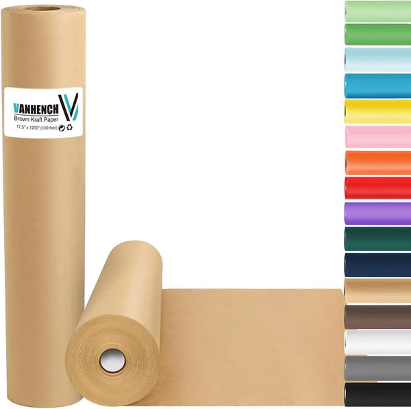 Vanhench Brown Wrapping Paper, Craft Kraft Paper 17.5"X 1200"(100') for Gift Wrapping Bulletin Board Arts & Crafts, Bouquet Flower Table Covering