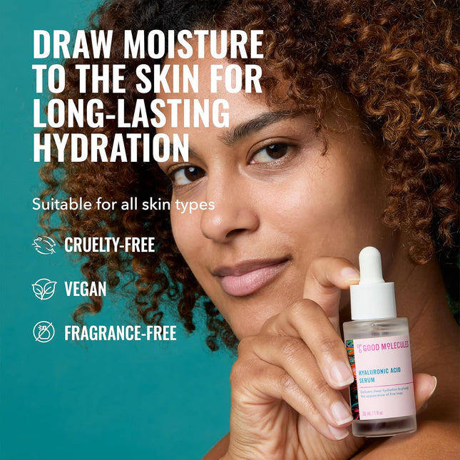 Good Molecules Hyaluronic Acid Serum - 1% Hyaluronic Acid Non-greasy Ultra Hydrating Serum, Facial Moisturizer for Plump
