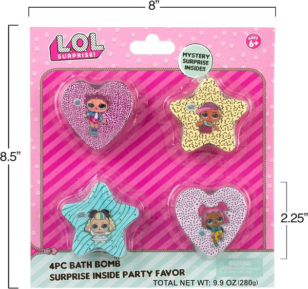 L.O.L. Surprise! 4pc Bath Bomb Set - Non-Toxic, Kid-Safe Bath Bombs for Girls, Spa Gifts & Bath Accessories for Kids