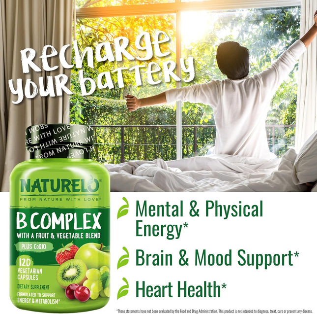 NATURELO Vitamin B Complex with Methyl B12, Methyl Folate, Vitamin B6, Biotin pl