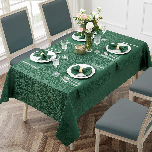 Scroll Damask Jacquard Square Green Tablecloth 52"X52"，Wipeable Table Cover for Dining Table, Buffet Parties and Camping Green 52" x 52" (Square)