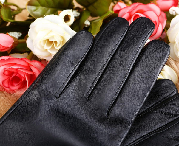 Women's Italian Leather Gloves Lambskin Winter Comfort Gloves (Touchscreen or Non-Touchscreen) Medium Black Touch