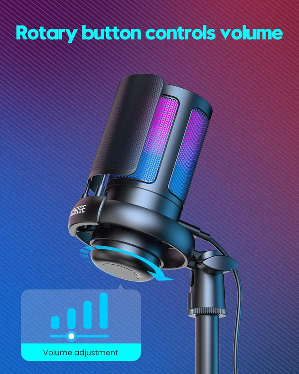 Gaming Microphone, USB PC Mic for Podcasts Videos, Streaming, Condenser Mic with Quick Mute, Tripod Stand, Pop Filter, RGB Indicator, Shock Mount,