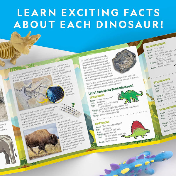 NATIONAL GEOGRAPHIC Clay Dinosaur Arts & Crafts Kit - Dinosaur Air Dry Clay for Kids with 5 Clay Colors, 5 Dino Skeletons & Googly Eyes, Dinosaur