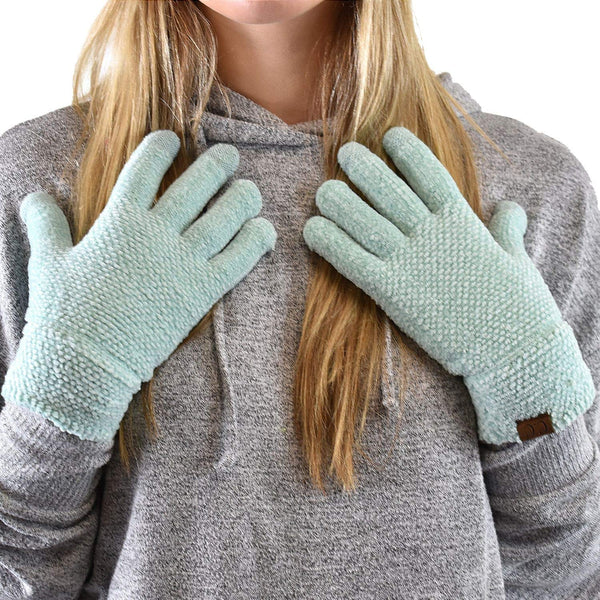 C.C Winter Warm Eco-Friendly Knit Chenille Touchscreen Texting Gloves Mint