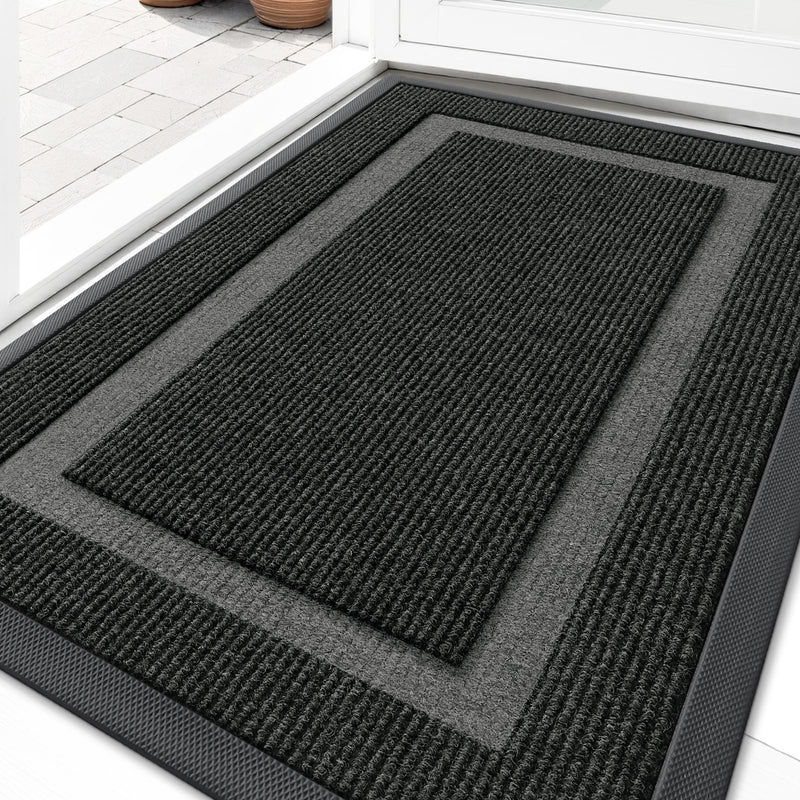 OLANLY Front Door Mat Outside 29.5x17, All-Season Heavy-Duty Rubber Doormat Black Classic Border Rectangular 29.5" x 17"