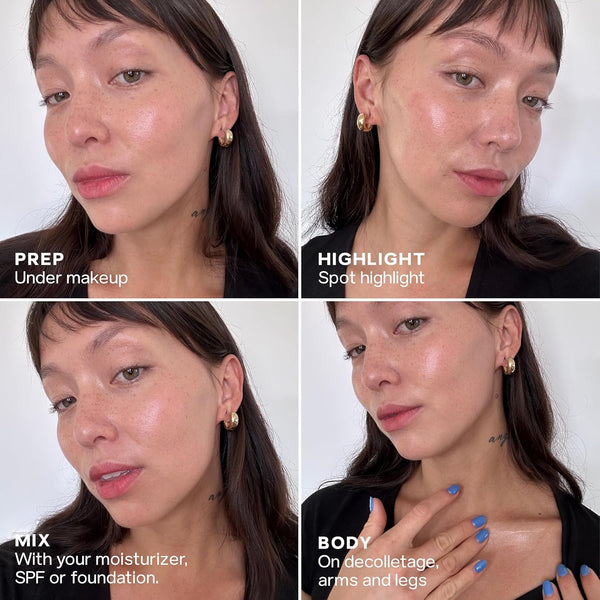 Saie Mini Glowy Super Gel Lightweight Illuminator - Luminizer + Makeup Primer for Glowing Skin - Enriched with Vitamin C + Hydrating Squalane Oil