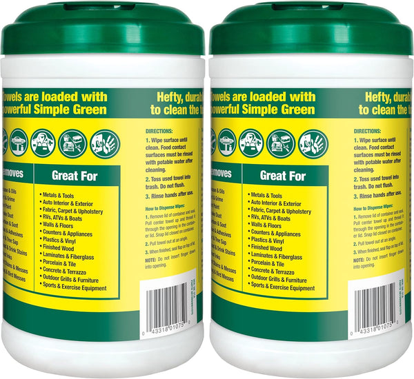 Simple Green Professional Grade Heavy-Duty Cleaning and Degreasing Towels, All-Purpose Cleaning Wipes, 75 Count (Pack of 2)