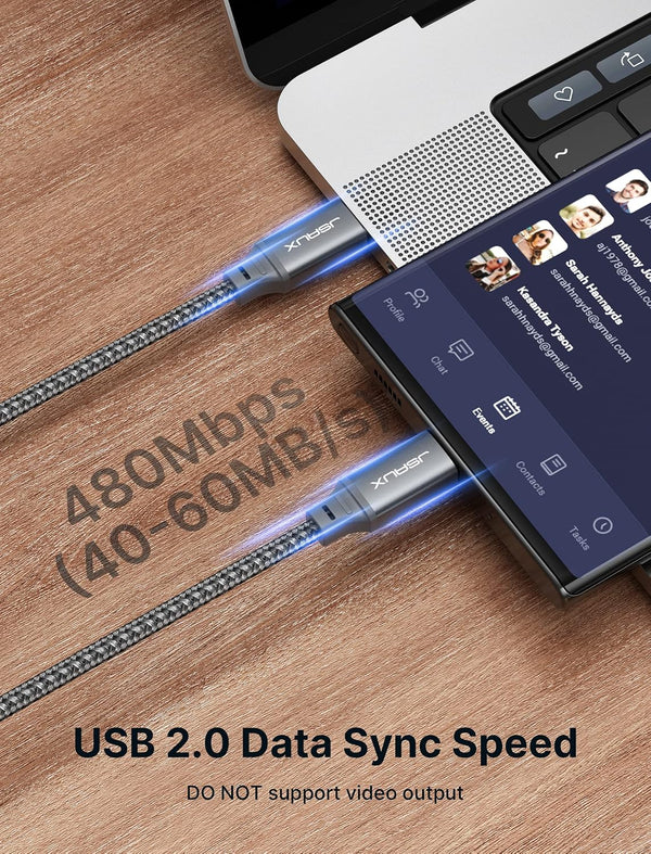 JSAUX 100W USB C to USB C Cable [2-Pack 6.6FT], PD Fast Charging, Grey | 100 Watt Fast Charger, Braided Type-C Cords for iPhone Air/17e/17/16/15