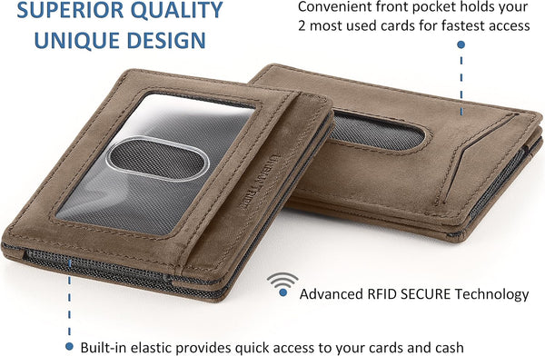Compact RFID Sleeve Wallet Premium Leather Minimalist Money Clip Card Holder 10 Cards Good Old Brown