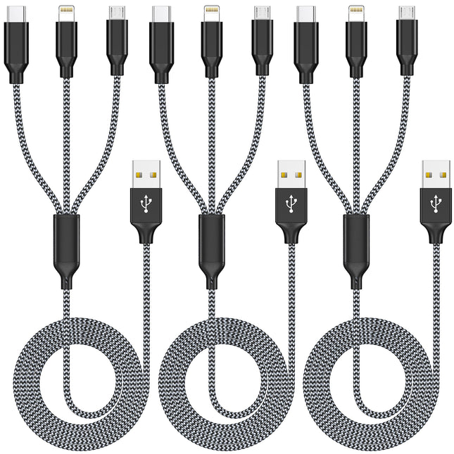 Multi Charging Cable 3Pack 4FT Multiple Charger Cable Rapid Nylon Braided Cord USB Charging Cable 3 in 1 Multi Phone Cha