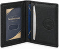 Leatherboss Genuine Leather Small Slim Bifold Wallet | Credit, Debit, ID Card Holder | Compact & Stylish with Clear ID Windows | Gift for Men, Black