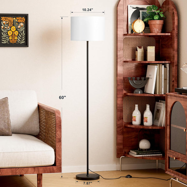 Modern Floor Lamp Simple Design with White Shade, Foot Pedal Switch, 60" Small Tall Lamps for Living Room Bedroom Office Dining Room Kitchen,
