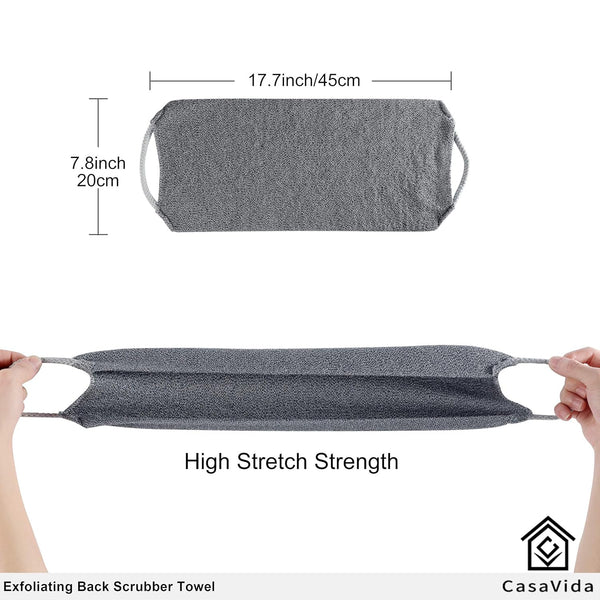CASAVIDA Back Scrubber for Shower Nylon Bath Towel Washer Exfoliating Washcloth Rear Japanese Stretchable Strap Wash Cloth Body Exfoliation 2 Pack