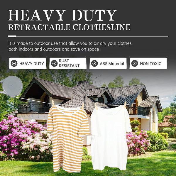 Retractable Clothesline Heavy Duty Retracting Clothes Line Outdoor and Indoor with Durable ABS Shell and 38 Feet Extruded PVC Line,With Lock to