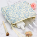 PAZIMIIK Cotton Makeup Bag for Women Large Quilted Travel Cosmetic Pouch Girls' Make up Organizer,Little Flower Blue