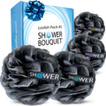 SHOWER BOUQUET Loofah-Charcoal Bath-Sponge-4-Pack Extra-Large 75g Soft Mesh | Black Luffa Loufa Loofa Puff Set / Exfoliating Body Scrubber Lufas