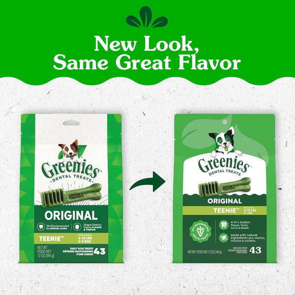 Greenies Teenie Original Natural Dental Dog Treats, Chicken, 43 Count | Clinically-proven, veterinarian-recommended, 47% less tartar & 40% less