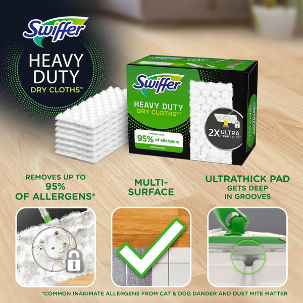 Swiffer Sweeper Heavy Duty Dry Multi-Surface Cloth Refills for Floor Sweeping and Cleaning, Unscented, 32 Count 32 Count (Pack of 1)