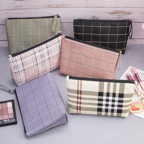 MAANGE Small Makeup Bag for Purse Cosmetic Bags for Women Pu Leather Makeup Pouch Travel Makeup Bag with Handle Make up Bag for Travelling(Khaki)