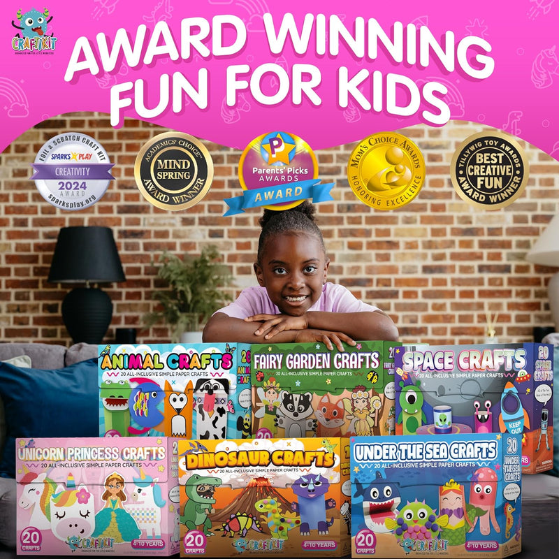 Craftikit ® Rainbow Adventure Foil Art & Scratch Art for Kids- 2-In-1 Arts and Crafts Kit for Kids Ages 4-10 - Rainbow Crafts for Boys Ages 4, 5,