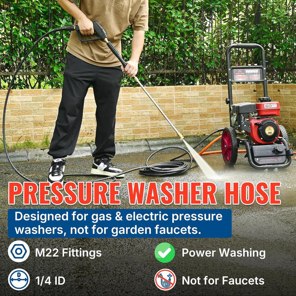 YAMATIC Pressure Washer Hose 25 FT 1/4", M22-14mm Females 25FT 3200PSI