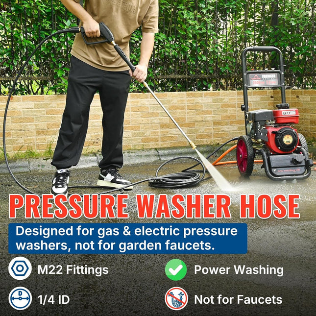 YAMATIC Pressure Washer Hose 25 FT 1/4", M22-14mm Females 25FT 3200PSI