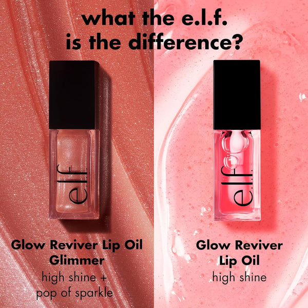 E.L.F. Glow Reviver Lip Oil, Nourishing and Hydrating with High-Shine Glimmer Finish & Sheer Wash of Color, Minty Scent, Non-Sticky, Vegan &