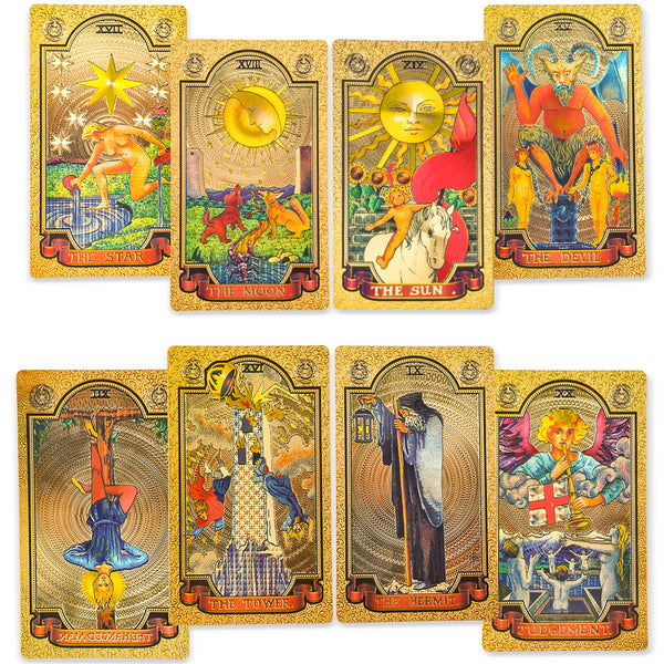 KIINO 78 Gold foil Tarot Cards with Guide Book Tarot Deck for Beginners and Professional Player with Box Tarot PVC Durable Waterproof Wrinkle