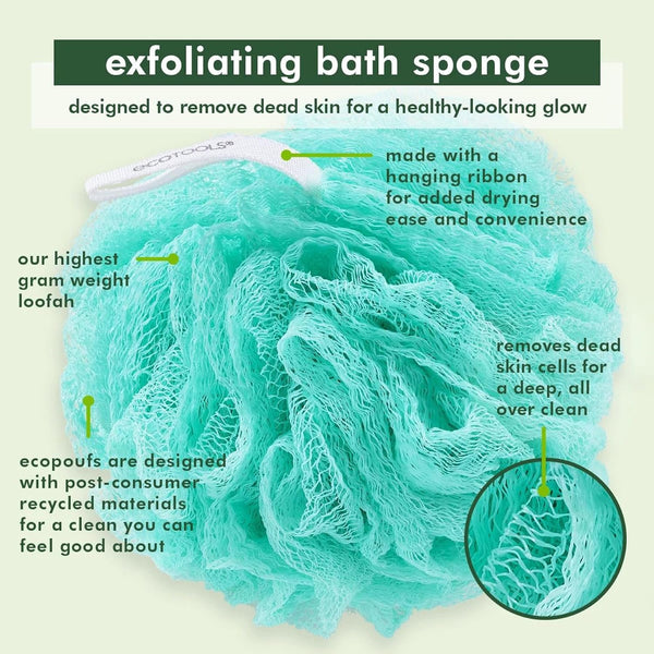 EcoTools 6 Pack Exfoliating EcoPouf, Shower Loofah Scrubs & Cleanses, Pouf with Recycled Netting, Exfoliation Removes Dead Skin, Bath Accessory,