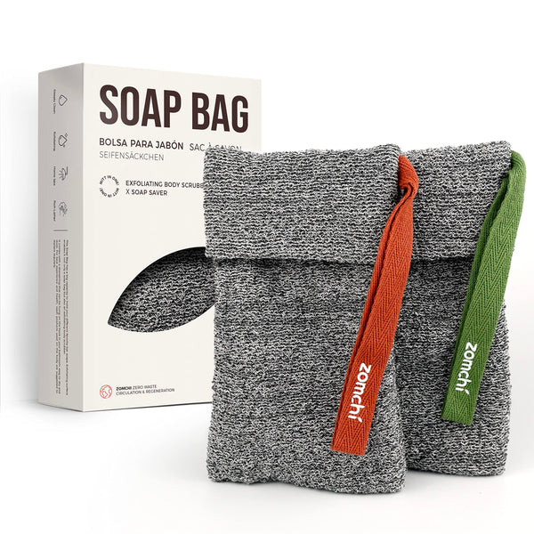 ZOMCHI Soap Saver Bags for Bar Soap, 2 Pack, Deep Texture Grey | Nylon Mesh Helps Create Rich Lather, Hanging Loop, Quick Drying Design, Roomy