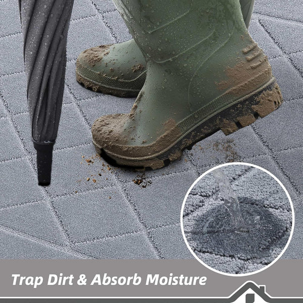 BEQHAUSE Dirt Trapper Door Mat 20" x 32", Doormat Non-Slip, Grey | Entryway Rugs Washable, Dog Door Mat Stain Resistant and Absorbent Welcome