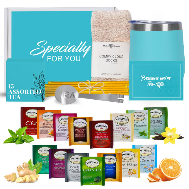 Tea Gifts for Women Ã¢ÂÂ Sampler Gift Basket with 15 Unique Blends, Honey Stic