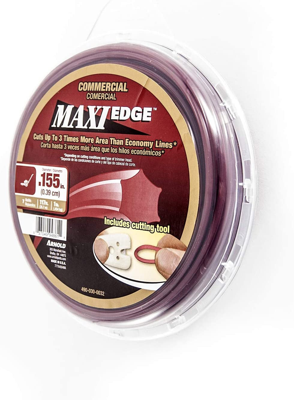 Arnold 490-030-0032 Maxi-Edge Commercial Grade String Trimmer Line with Cutting Tool, Universal Fit, 7 Refills, .155-Inch X 117-Feet