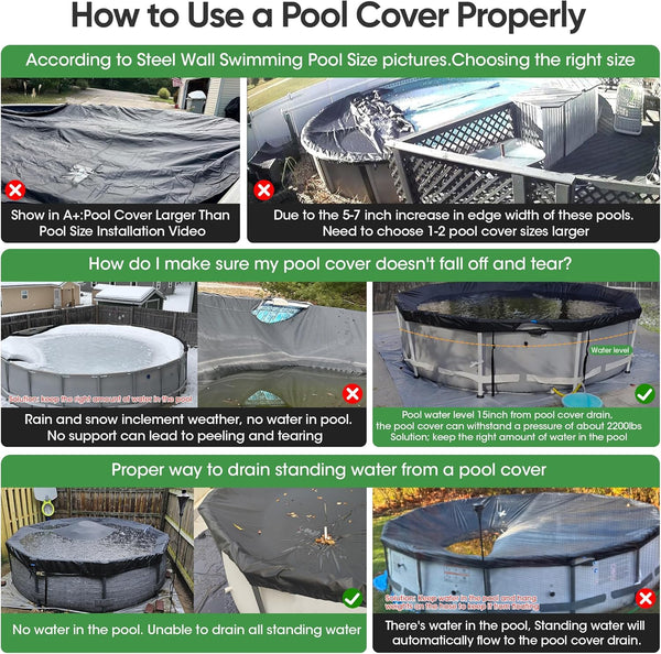 SIHAIAN 12 Ft Round Pool Cover, with Automatic Drain Pool Cover, Patented One-Piece Tensioning System Above Ground Pool Cover, Preventing
