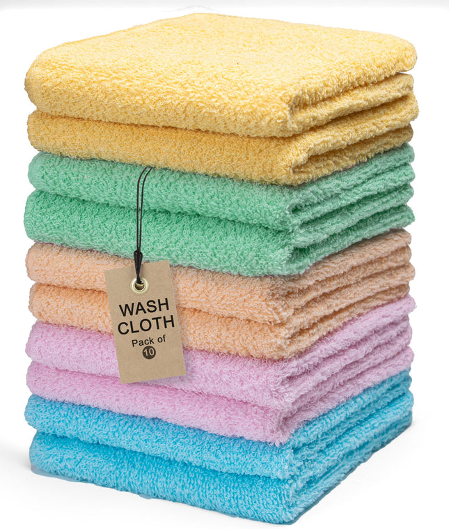 Terry Washcloths â 12X12 Inches â Pack of 10 â Multicolor â Highly Absorbent, Soft Feel and Multipurpose Cotton 