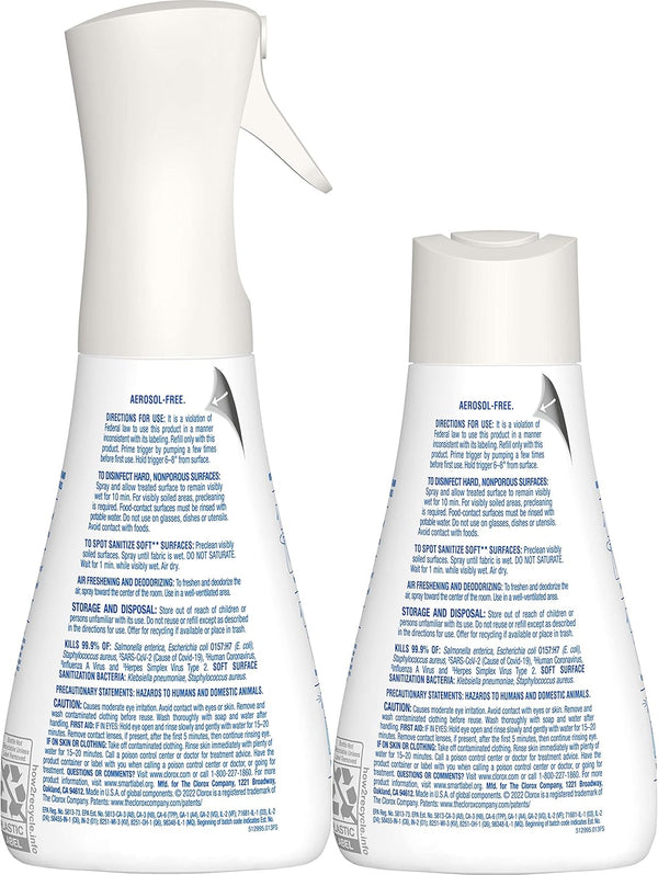 Clorox Disinfecting Mist, Eucalyptus Peppermint, Household Essentials, 1 Spray and 1 Refill, 16 Oz Each