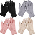 Geyoga Women's Winter Touch Screen Glove | 4 Pairs Soft Warm Fleece Lined Knit Elastic Cuff Texting Gloves Solid Black, Gray, Pink, Beige